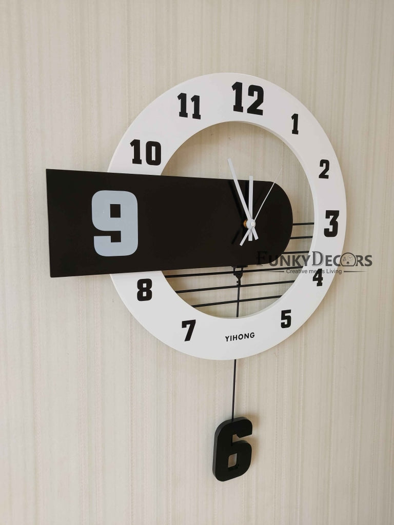 FunkyDecors Multicolor Minimal Wooden Pendulum Wall Clock Watch Decor For Home Office And Gifts