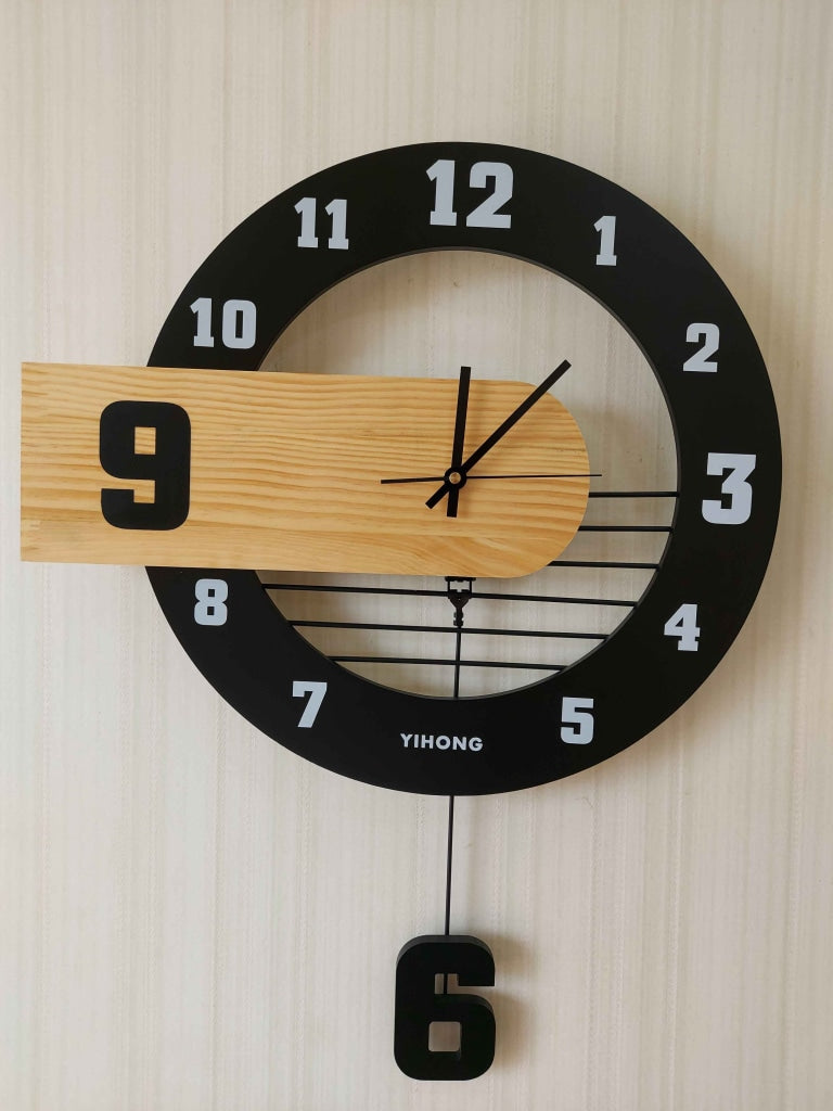 FunkyDecors Multicolor Minimal Wooden Pendulum Wall Clock Watch Decor For Home Office And Gifts