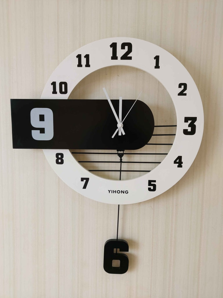 FunkyDecors Multicolor Minimal Wooden Pendulum Wall Clock Watch Decor For Home Office And Gifts