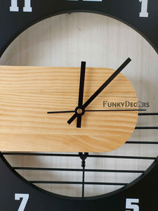Funkytradition Multicolor Minimal Wooden Pendulum Wall Clock Watch Decor For Home Office And Gifts