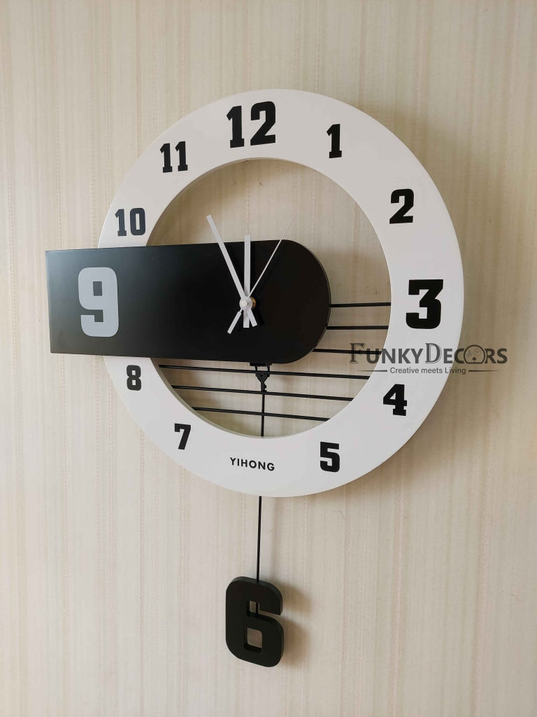 Funkytradition Multicolor Minimal Wooden Pendulum Wall Clock Watch Decor For Home Office And Gifts