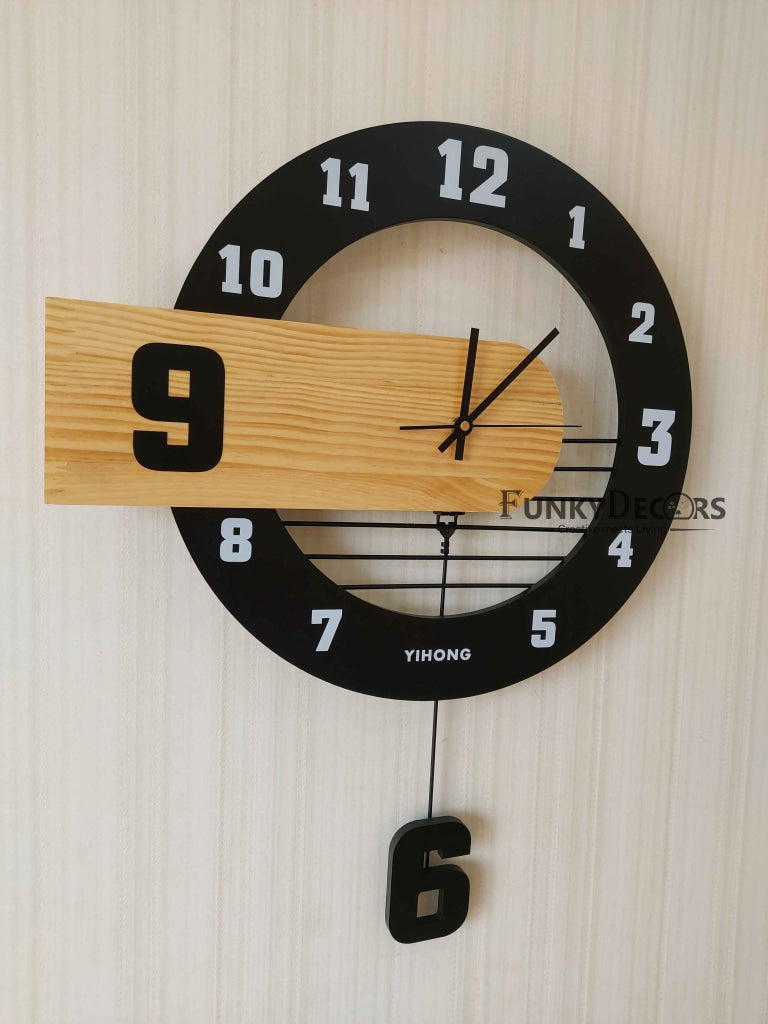 FunkyDecors Multicolor Minimal Wooden Pendulum Wall Clock Watch Decor For Home Office And Gifts