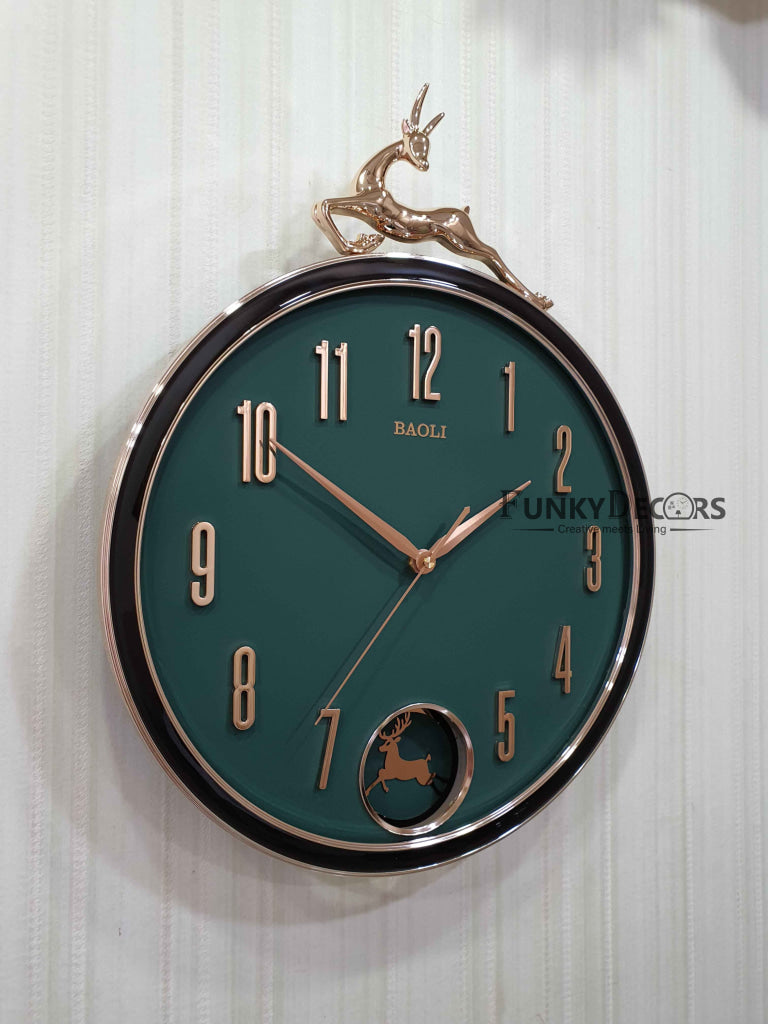 Funkytradition Multicolor Reindeer Pendulum Wall Clock Watch Decor For Home Office And Gifts 45 Cm