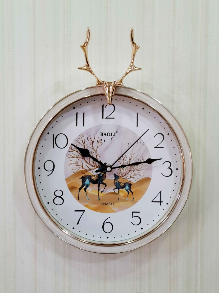 Funkytradition Multicolor Reindeer Wall Clock Watch Decor For Home Office And Gifts 35 Cm Tall White