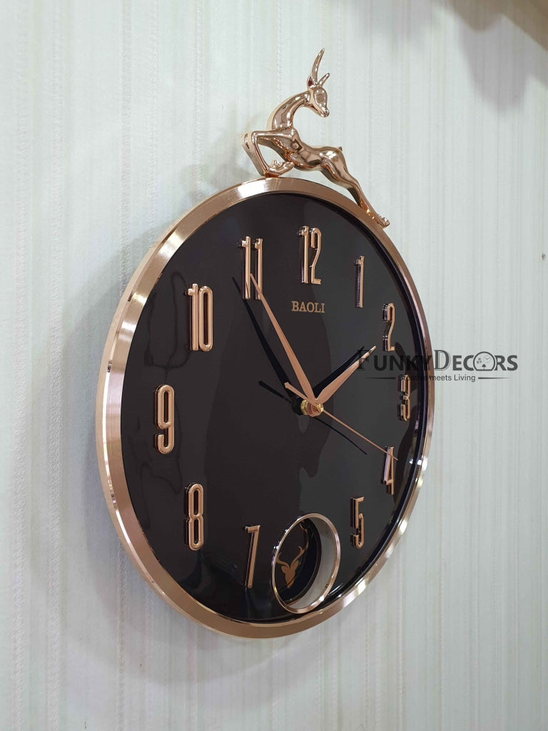 Funkytradition Multicolor Reindeer Wall Clock Watch Decor For Home Office And Gifts 45 Cm Tall