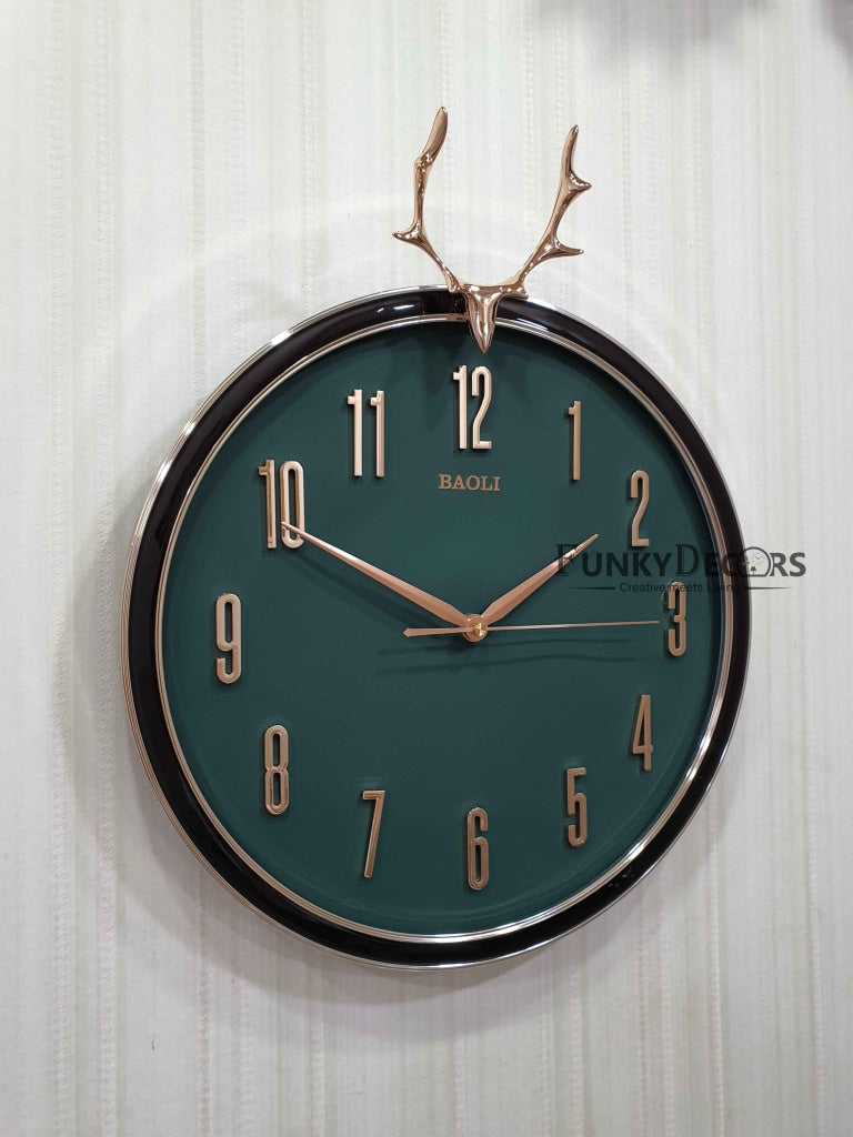Funkytradition Multicolor Reindeer Wall Clock Watch Decor For Home Office And Gifts 45 Cm Tall