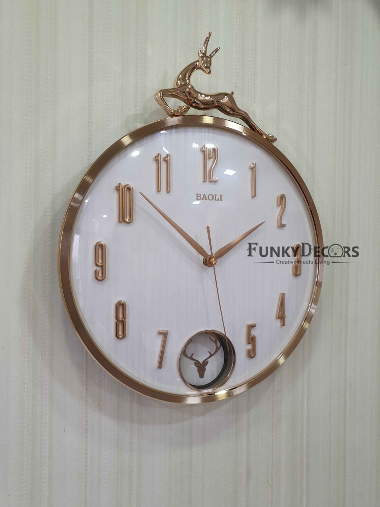 Funkytradition Multicolor Reindeer Wall Clock Watch Decor For Home Office And Gifts 45 Cm Tall