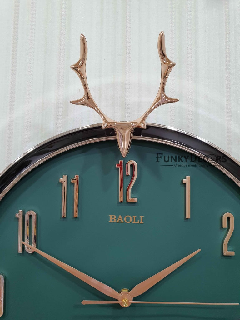 Funkytradition Multicolor Reindeer Wall Clock Watch Decor For Home Office And Gifts 45 Cm Tall