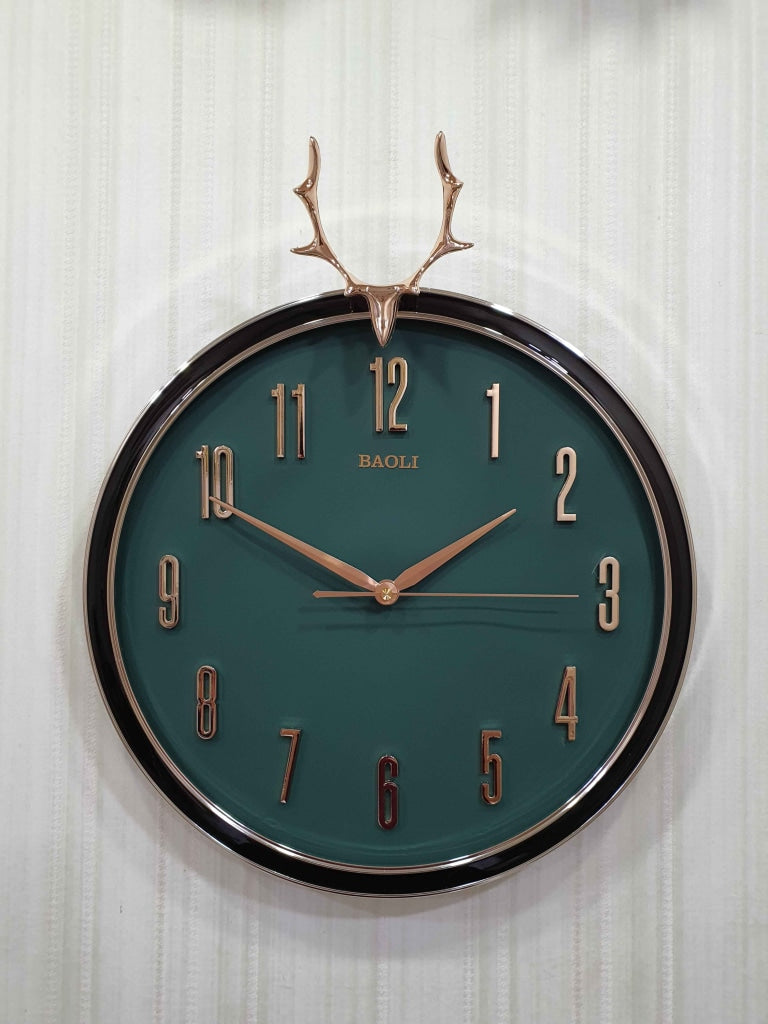 Funkytradition Multicolor Reindeer Wall Clock Watch Decor For Home Office And Gifts 45 Cm Tall Green
