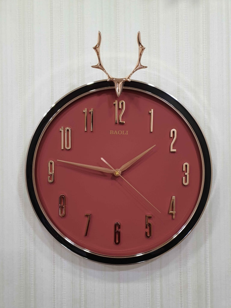 Funkytradition Multicolor Reindeer Wall Clock Watch Decor For Home Office And Gifts 45 Cm Tall Red