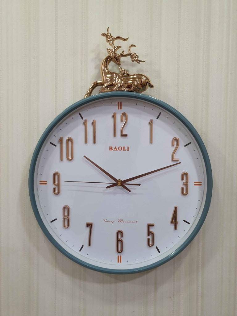 Funkytradition Multicolor Reindeer Wall Clock Watch Decor For Home Office And Gifts 50 Cm Tall Blue