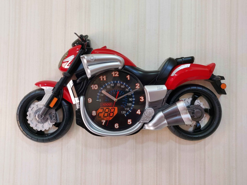 FunkyDecors Multicolored Attractive Motorcycle Bike Kids Room Wall Clock Red Clocks