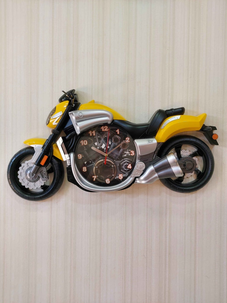 Funkytradition Multicolored Attractive Motorcycle Bike Kids Room Wall Clock Yellow Clocks