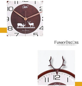 Funkytradition Oak Reindeer Wall Clock Watch Decor For Home Office And Gifts 35 Cm Tall Clocks