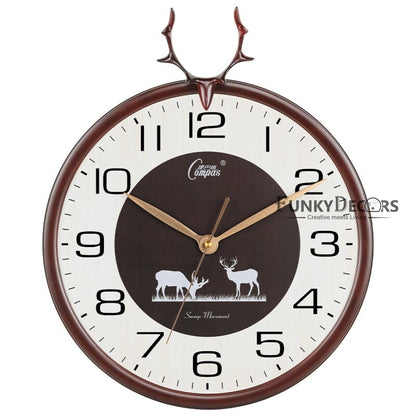 Funkytradition Oak Reindeer Wall Clock Watch Decor For Home Office And Gifts 35 Cm Tall Clocks