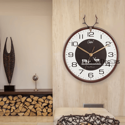 Funkytradition Oak Reindeer Wall Clock Watch Decor For Home Office And Gifts 35 Cm Tall Clocks