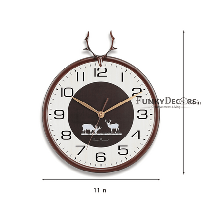 Funkytradition Oak Reindeer Wall Clock Watch Decor For Home Office And Gifts 35 Cm Tall Clocks