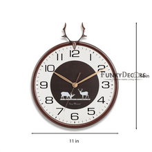 Load image into Gallery viewer, Funkytradition Oak Reindeer Wall Clock Watch Decor For Home Office And Gifts 35 Cm Tall Clocks
