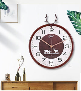 Funkytradition Oak Reindeer Wall Clock Watch Decor For Home Office And Gifts 35 Cm Tall Clocks