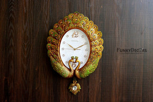 Funkytradition Pearl Multicolor Peacock Pendulum Wall Clock Watch Decor For Home Office And Gifts 55
