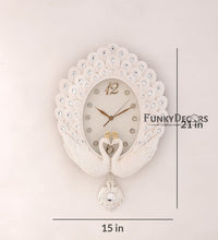 Load image into Gallery viewer, Funkytradition Pearl White Peacock Pendulum Wall Clock Watch Decor For Home Office And Gifts 55 Cm

