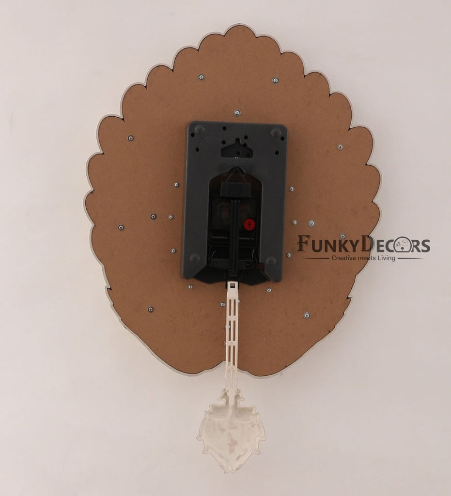 Funkytradition Pearl White Peacock Pendulum Wall Clock Watch Decor For Home Office And Gifts 55 Cm