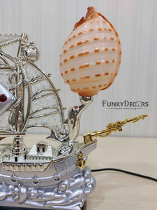 Funkytradition Pink Golden Fish Vintage Pirates Ship Table Lamp With Alarm Clock For Christmas