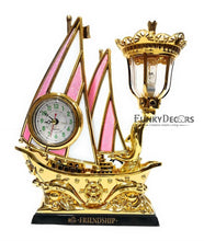 Load image into Gallery viewer, FunkyTradition Pink Golden Flag Vintage Pirates Ship Table Lamp with Alarm Clock for Christmas, Anniversary, Birthday Gift, Home and Office Decor

