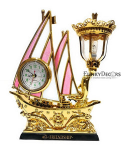 FunkyTradition Pink Golden Flag Vintage Pirates Ship Table Lamp with Alarm Clock for Christmas, Anniversary, Birthday Gift, Home and Office Decor