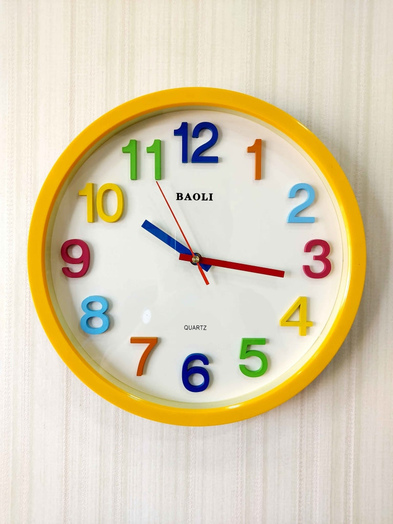 Funkytradition Rainbow Color Wall Clock Watch Decor For Home Office And Gifts 35 Cm Tall Yellow