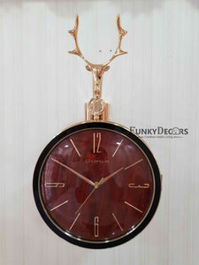 Funkytradition Reindeer Designer Antique-Look Golden Brown Round Wall Hanging Double Sided 2 Faces