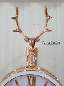 Funkytradition Reindeer Designer Antique-Look Golden White Round Wall Hanging Double Sided 2 Faces