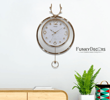 Load image into Gallery viewer, Funkytradition Rose Gold Multicolor Reindeer Pendulum Wall Clock Decor For Home Office And Gifts 65
