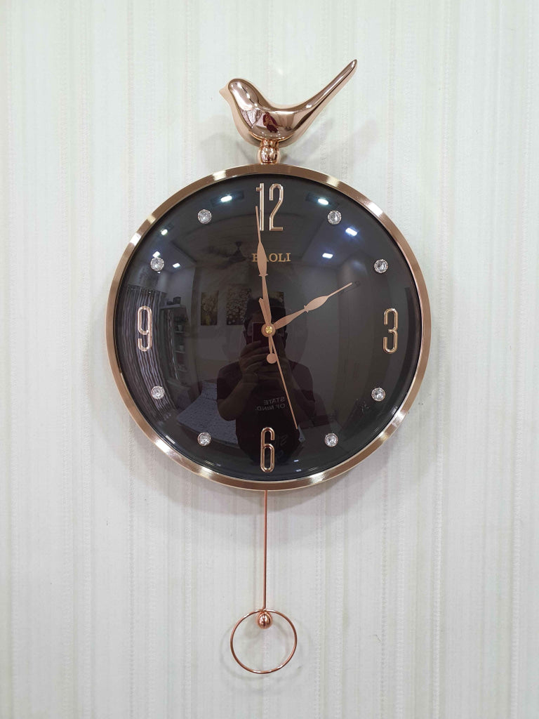 Funkytradition Rose Gold Multicolor Sparrow Pendulum Wall Clock Decor For Home Office And Gifts 60
