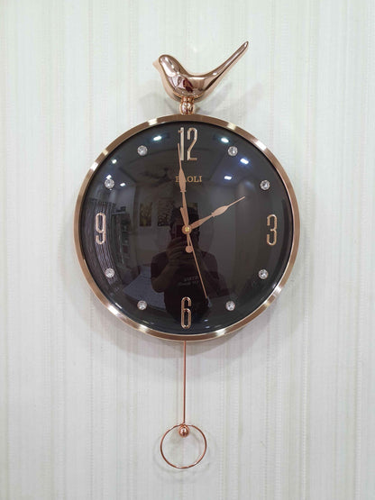 Funkytradition Rose Gold Multicolor Sparrow Pendulum Wall Clock Decor For Home Office And Gifts 60