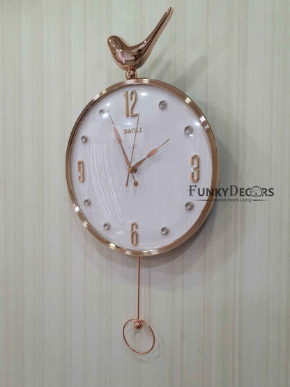 Funkytradition Rose Gold Multicolor Sparrow Pendulum Wall Clock Decor For Home Office And Gifts 60