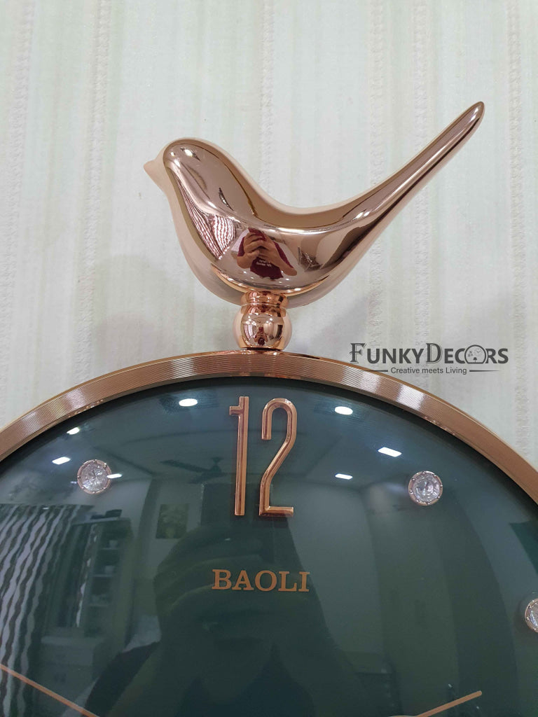 Funkytradition Rose Gold Multicolor Sparrow Pendulum Wall Clock Decor For Home Office And Gifts 60