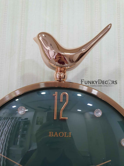 Funkytradition Rose Gold Multicolor Sparrow Pendulum Wall Clock Decor For Home Office And Gifts 60