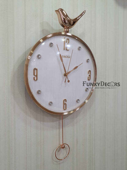 Funkytradition Rose Gold Multicolor Sparrow Pendulum Wall Clock Decor For Home Office And Gifts 60