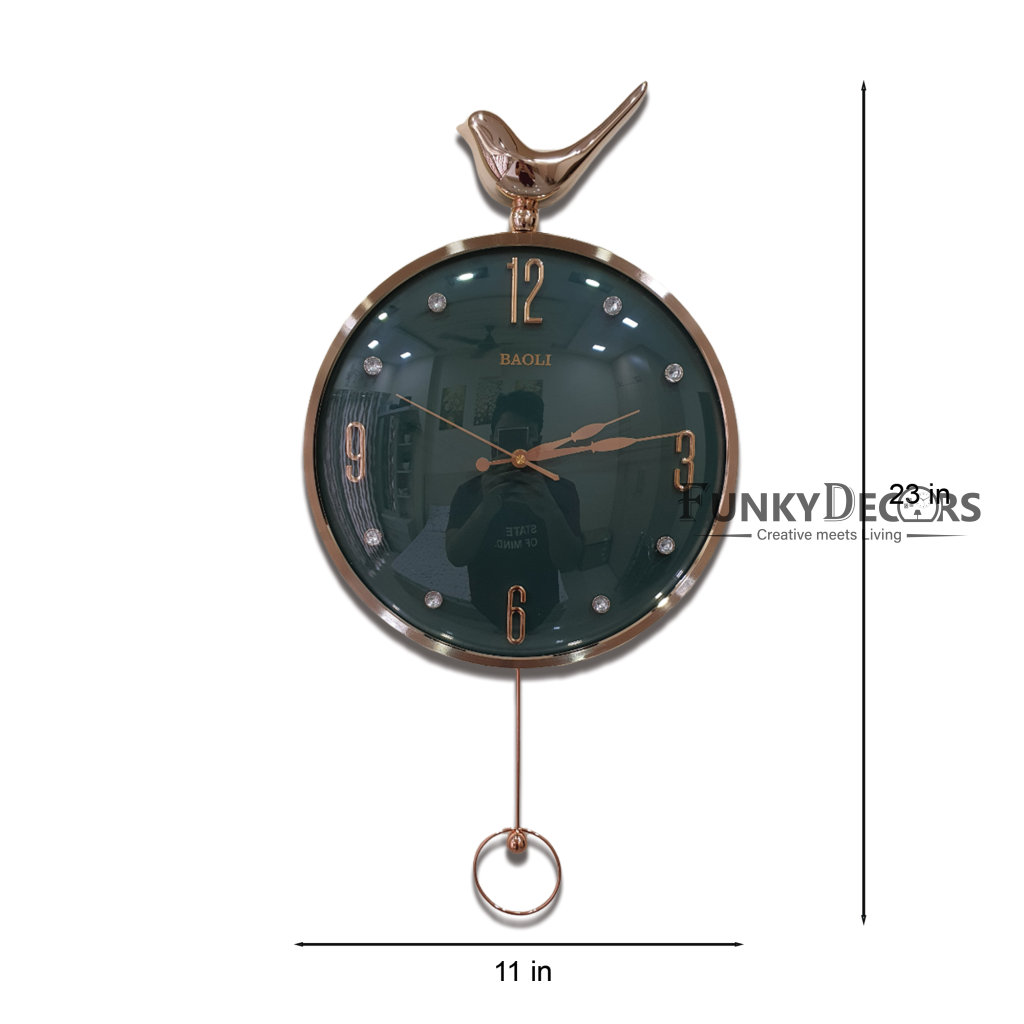 Funkytradition Rose Gold Multicolor Sparrow Pendulum Wall Clock Decor For Home Office And Gifts 60