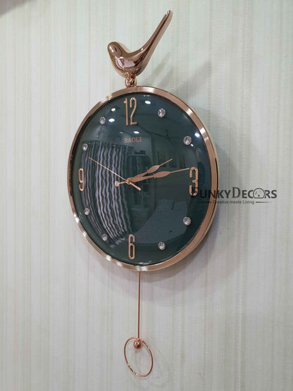 Funkytradition Rose Gold Multicolor Sparrow Pendulum Wall Clock Decor For Home Office And Gifts 60