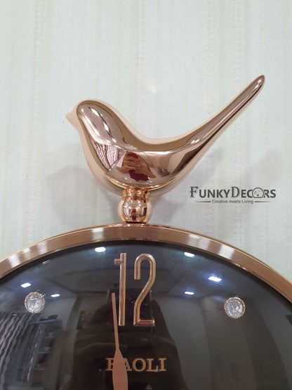 Funkytradition Rose Gold Multicolor Sparrow Pendulum Wall Clock Decor For Home Office And Gifts 60