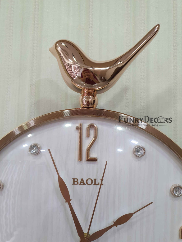 Funkytradition Rose Gold Multicolor Sparrow Pendulum Wall Clock Decor For Home Office And Gifts 60