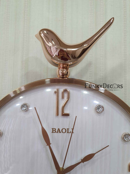 Funkytradition Rose Gold Multicolor Sparrow Pendulum Wall Clock Decor For Home Office And Gifts 60