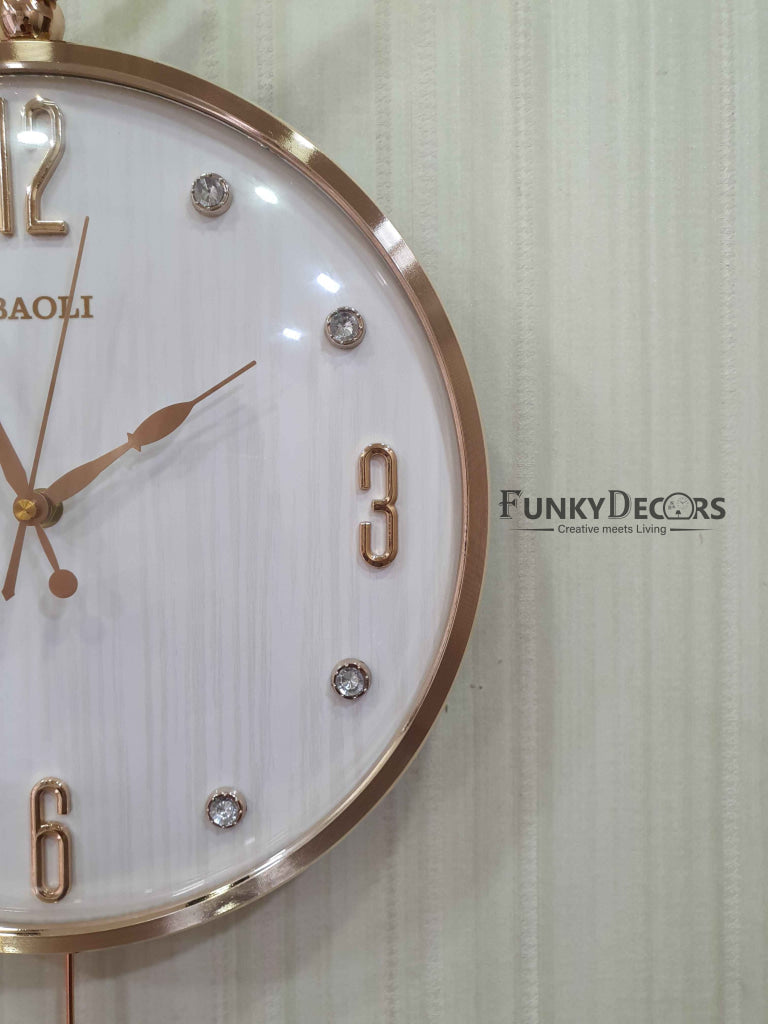 Funkytradition Rose Gold Multicolor Sparrow Pendulum Wall Clock Decor For Home Office And Gifts 60