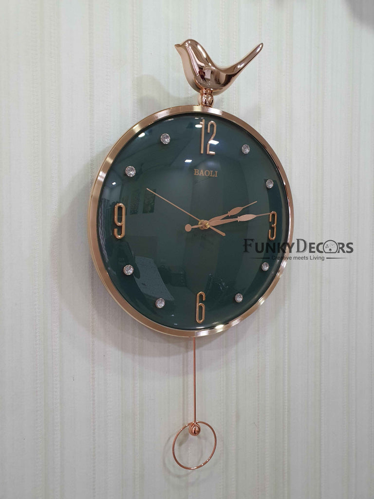 FunkyDecors Rose Gold Multicolor Sparrow Pendulum Wall Clock Decor For Home Office And Gifts 60