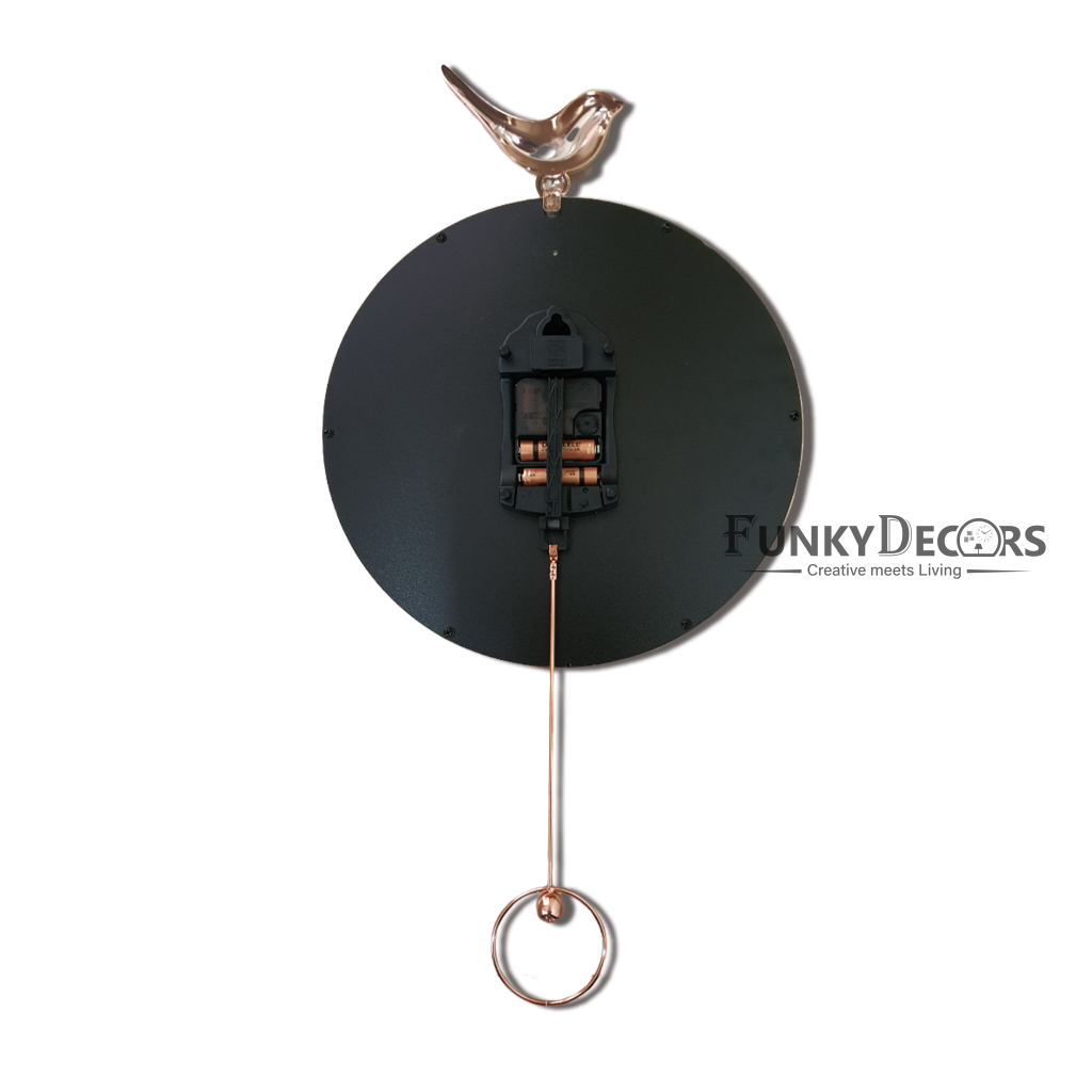 Funkytradition Rose Gold Multicolor Sparrow Pendulum Wall Clock Decor For Home Office And Gifts 60