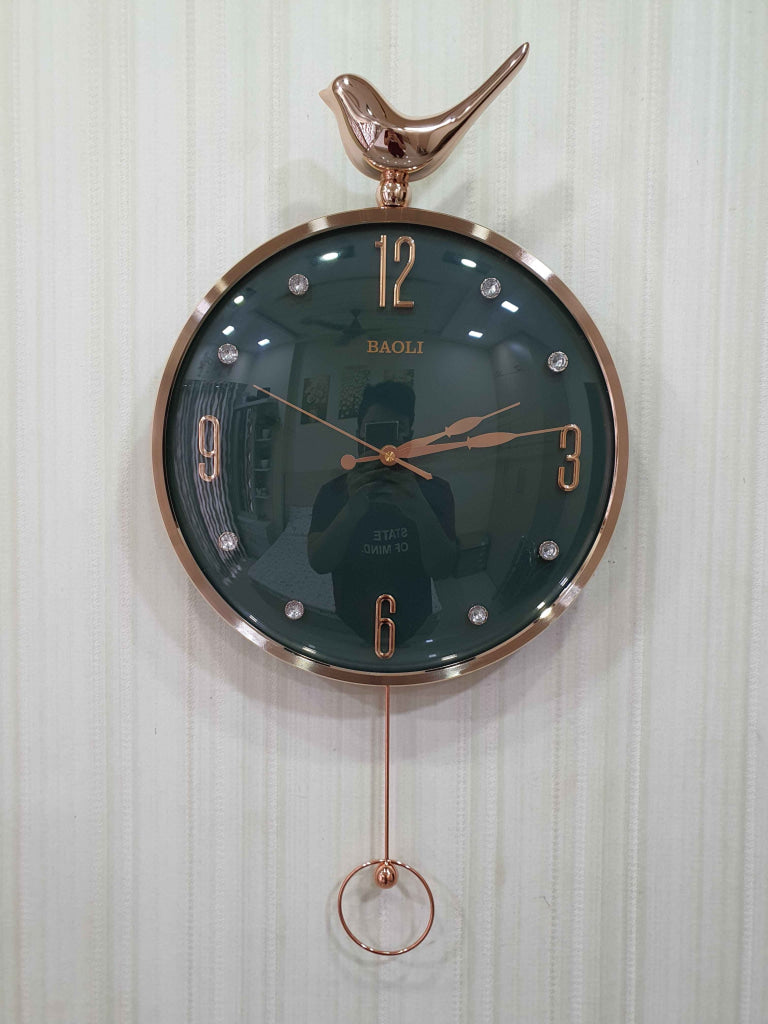 FunkyDecors Rose Gold Multicolor Sparrow Pendulum Wall Clock Decor For Home Office And Gifts 60