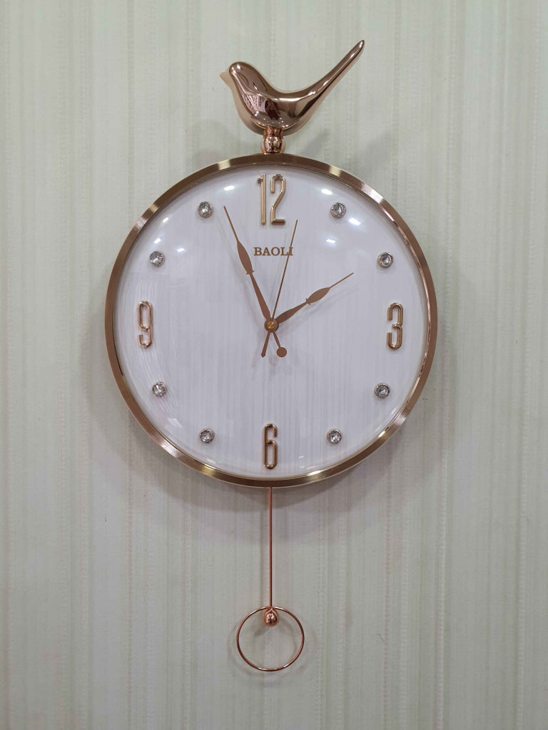 Funkytradition Rose Gold Multicolor Sparrow Pendulum Wall Clock Decor For Home Office And Gifts 60