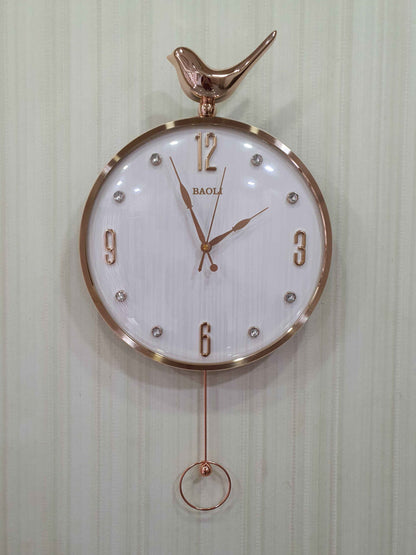 Funkytradition Rose Gold Multicolor Sparrow Pendulum Wall Clock Decor For Home Office And Gifts 60